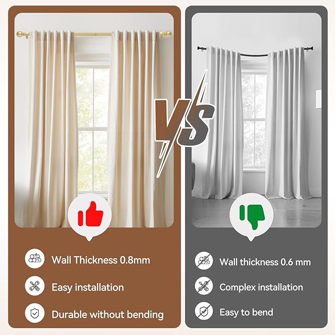 Gold Curtain Rod for Windows 48 to 84 or 88 Inch, 2 Pack 5/8 Inch Diameter Adjustable Curtain Rods With Brackets, Heavy Duty Easy to Install，Suitable for Bedrooms and Outdoor