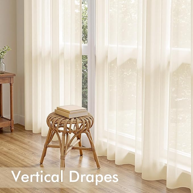 MIULEE Butter Cream Sheer Curtains 90 Inches Long, 4 Panels Set, Rod Pocket Voile Drapes Light Filtering and Semi Transparent, Elegant Window Treatments for Bedroom Living Room,42 x 90 Inches