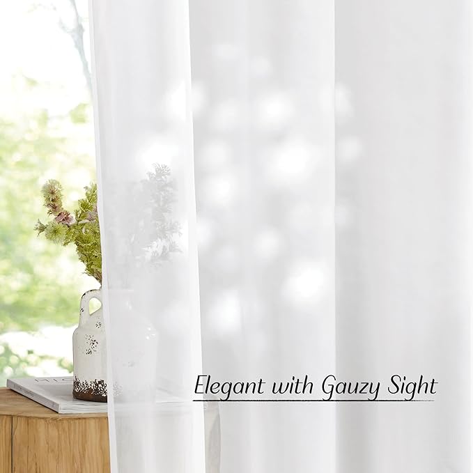 NICETOWN Ivory Sheer Curtains Extra Long 135 inch Length for Large Windows, Grommet Soft and Touching Living Room Window Treatments Sweep to Floor for Villa, W54 x L135, 2 Panels