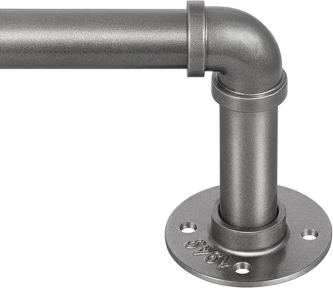 Zeerobee Curtain Rods for Windows 48 to 84, 1 Inch Industrial Wrap Around Grey Curtain Rod, Indoor/Outdoor Room Divider Adjustable Drapery Pole, 48"-86"