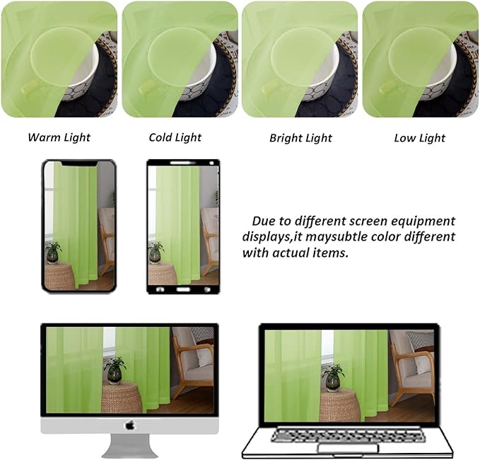 Chyhomenyc Lime Sheer Curtains 30 inch Length 2 Panels, Light Filtering Voile Rod Pocket Short Window Curtians for Bathroom Living Room Farmhouse Small Windows, 42Wx30L inches