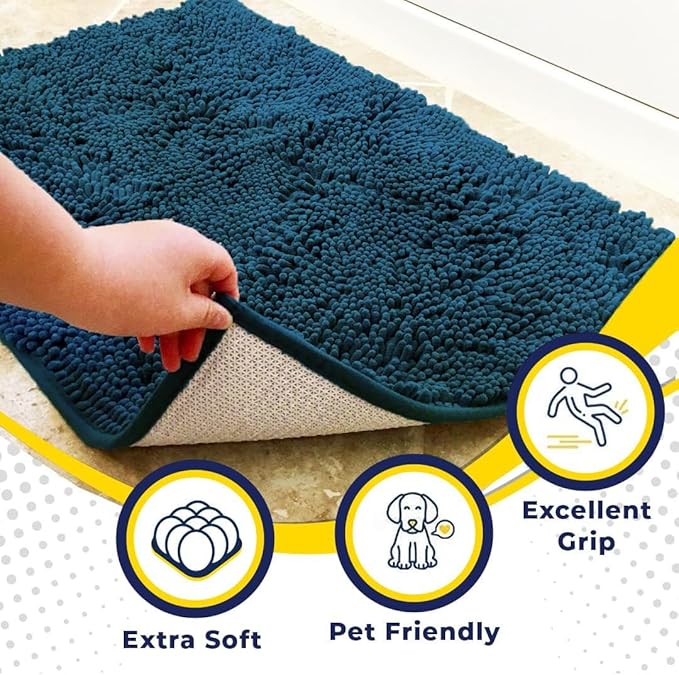 Muddy Mat® | Super Absorbent Door Mat Indoor, Microfiber Quick Dry Chenille Entryway Rug, Non-Slip Front Door Mat, Indoor Mats for Entryway, Machine Washable Pet Rug, Atlantic Blue 3ft x 8ft