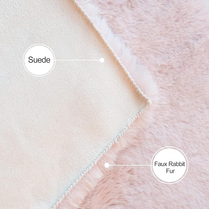 ORINOVA Living Room Rugs 8x10 Area Rugs for Bedroom Pink Shag Washable Faux Rabbit Fluffy Fur Rug Large Boho Nursery Rug