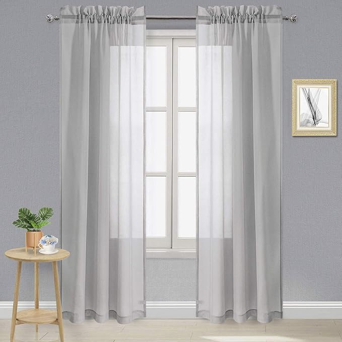 DWCN Grey Sheer Curtains Semi Transparent Voile Rod Pocket Curtains for Bedroom and Living Room, 42 x 84 inches Long, Set of 2 Panels