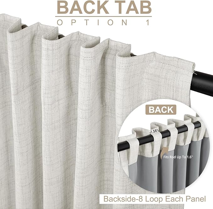 100% Blackout Shield Linen Blackout Curtains for Bedroom 80 Inches Long, Back Tab/Rod Pocket Living Room Drapes, Thermal Insulated Blackout Curtains 2 Panels Set, 50" W x 80" L, Beige
