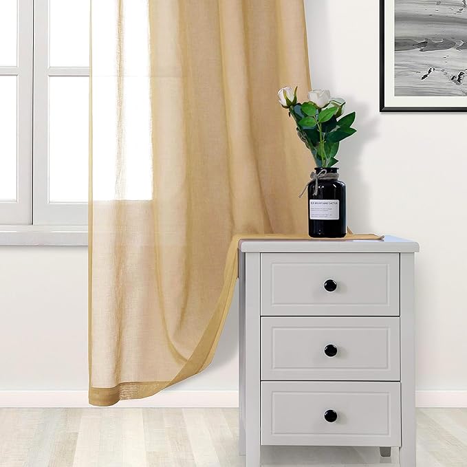 DWCN Taupe Sheer Curtains Semi Transparent Voile Rod Pocket Curtains for Bedroom and Living Room, 52 x 63 inches Long, Set of 2 Panels