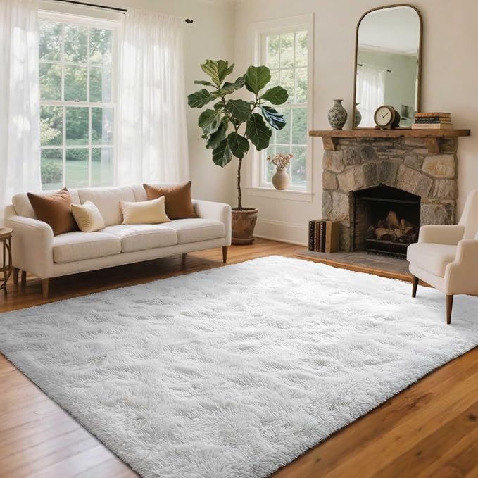 8x10 Ft Extra Large Shag Rugs for Living Room, Ultra Soft Fluffy Furry Area Rugs for Bedroom Indoor Floor, Aesthetic Carpet for Kids Home Decor (White)