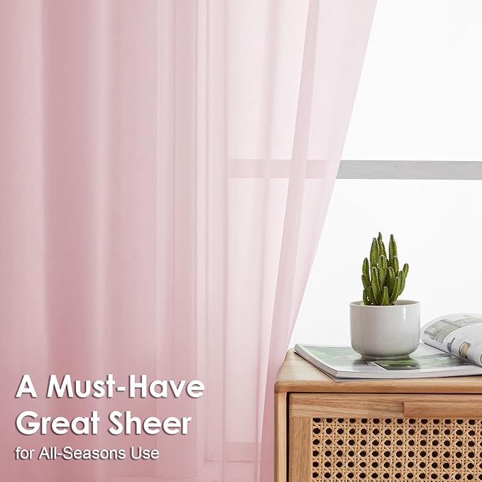 OVZME Blush Pink Sheer Curtains 45 Inches Long 2 Panels - Soft Light Filtering Window Sheer Panels for Living Room/Bedroom, Top Dual Rod Pocket, 1 Pair, Each 42Wx45L Inches