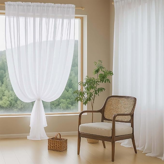 White Sheer Curtains for Bedroom 84 Inches Long 2 Panels Set, Light Filtering Elegant Soft Airy Modern Sheer White Curtains for Living Room, Dual Rod Pocket Window Drapes, 2x40Wx84L Inches
