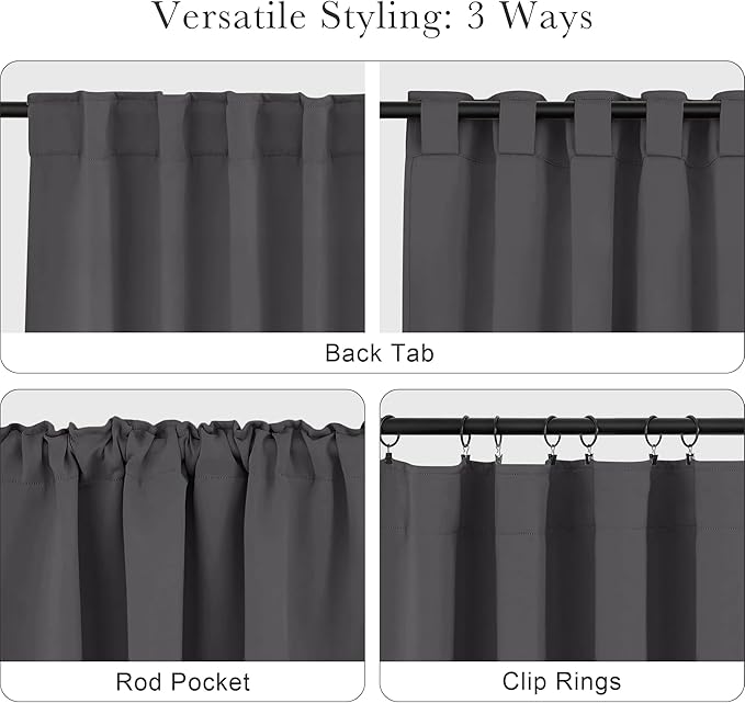 PONY DANCE Short Curtains Half Window Curtains for Bedroom, Privacy Blackout Energy Saving Drapes for Living Room Bathroom Shades, Wide 34 x Long 36 inches per Panel, Grey, 2 Pcs