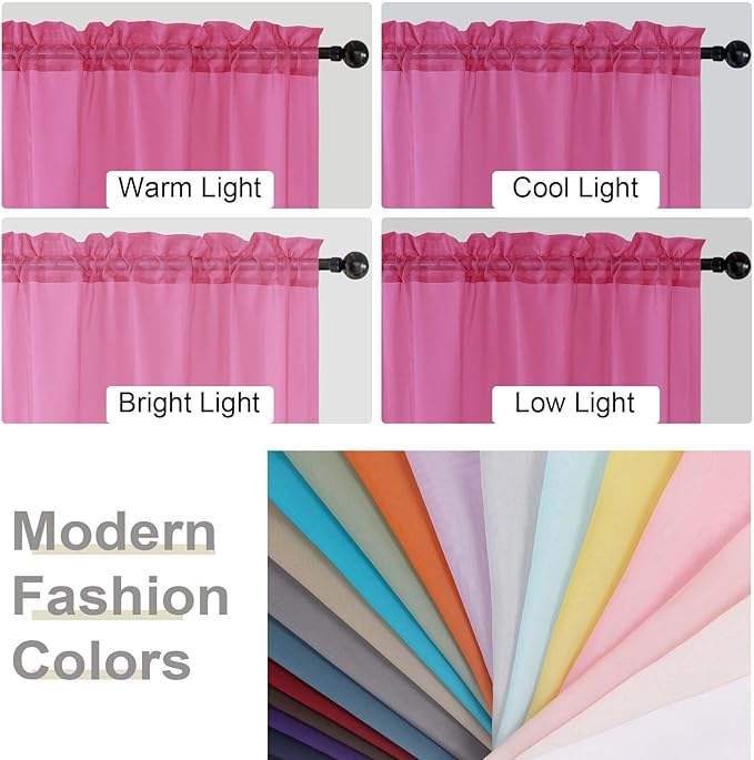Hot Pink Sheer Curtains for Bedroom Living Room 54 Inch Length 2 Panels Set, Solid Soft Airy Light Filtering Window Treatments, Modern Rod Pocket Drapes, Hot Pink, 42" Wx54 L Inches