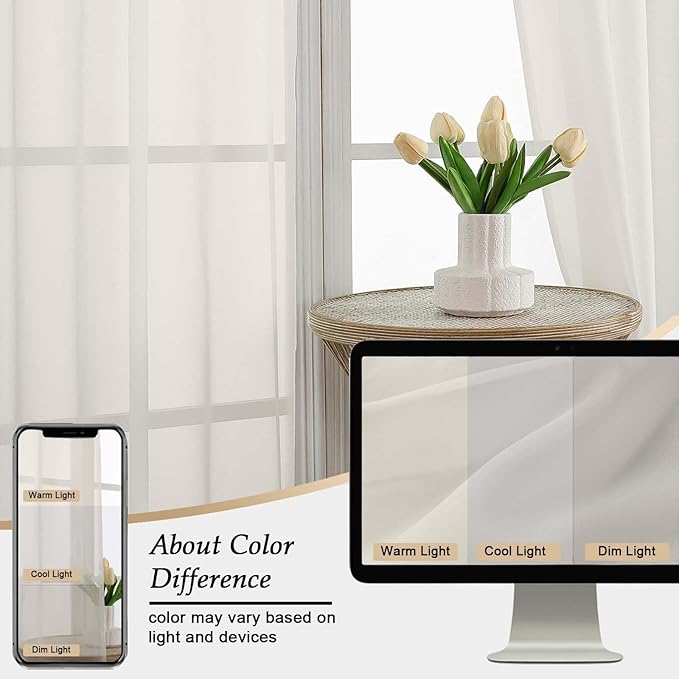 Sheer Ivory Curtains for Bedroom Living Room 90 Inches Long 2 Panels Set, Soft Airy Light Filtering Sheer Window Treatments, Modern Rod Pocket Curtains Drapes, Each 59" Wx90 L Inch