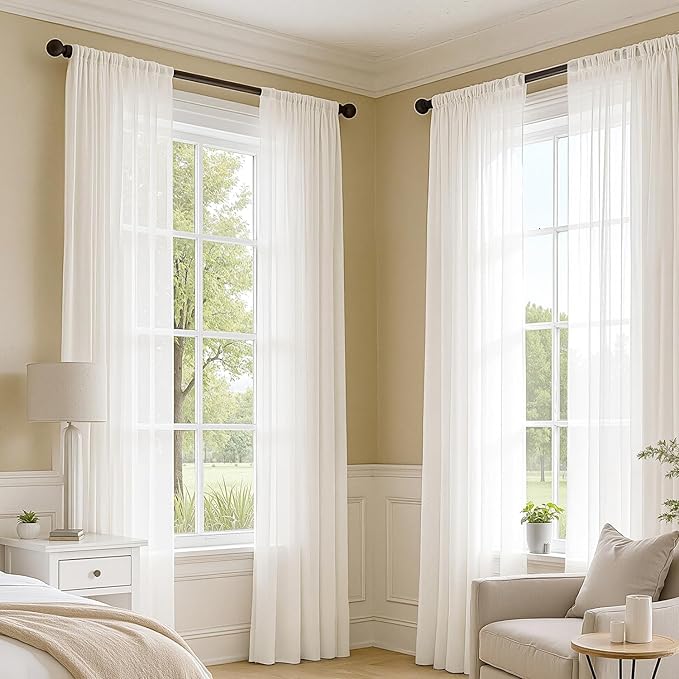MIULEE Ivory Sheer Curtains 108 Inches Long, 4 Panels Set, Light Filtering Rod Pocket Voile Drapes for Living Room and Bedroom, Airy Soft Fabric Window Treatments, 54 x 108 Inches
