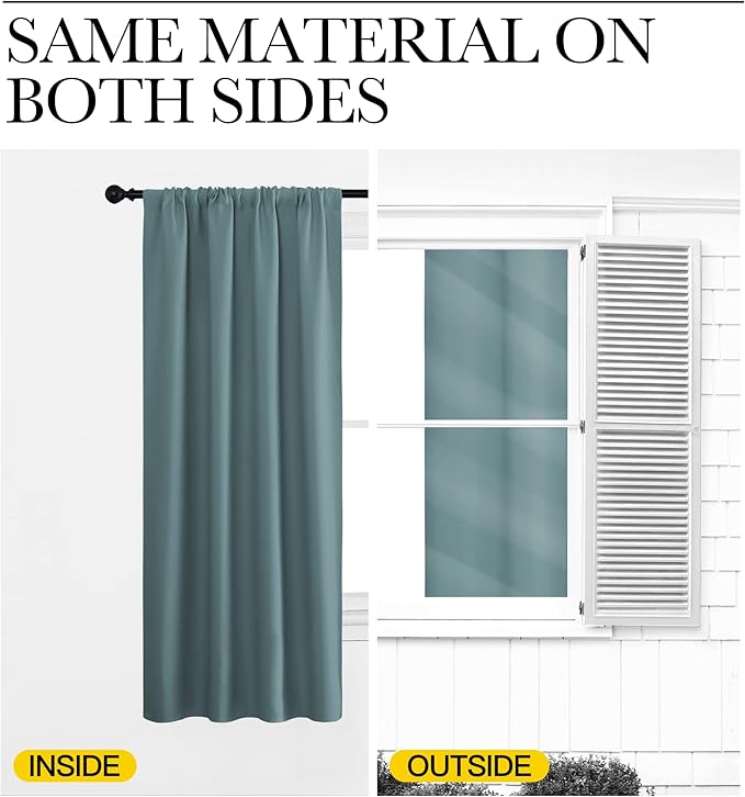 NICETOWN Greyish Blue Blackout Curtains Panels for Window, Thermal Insulated Rod Pocket Blackout Drapes/Draperies for Living Room (2 Panels, W34 x L63 inches)