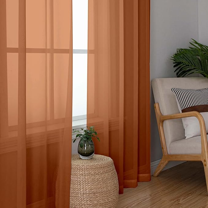 OWENIE Sheer Orange Curtains, Sheer Curtains 78 inch Length 2 Panels Set, Rod Pocket Voile Fimly Sheer Drapes for Living Room/Bedroom, 2pcs, Each 42" W x 78" L