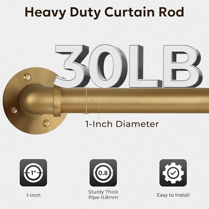 Zeerobee Curtain Rods for Windows 66 to 120, 1 Inch Industrial Wrap Around Warm Gold Curtain Rod, Indoor/Outdoor Room Divider Adjustable Drapery Pole, 66"-120"