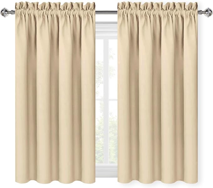 DWCN Beige Blackout Curtains for Bedroom – Rod Pocket Thermal Insulated Energy Saving Drapes for Living Room and Bedroom, W 42 x L 54 Inch, 2 Panels