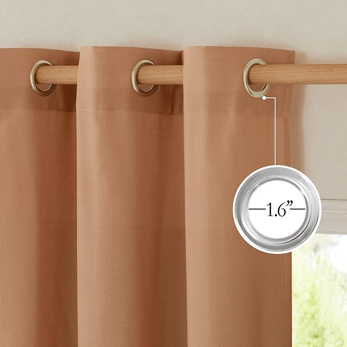NICETOWN Burnt Orange Thick Linen Curtains 72" Length, Grommet Privacy Window Treatments Linen Weave with Light Penetration Vertical Drapes for Farmhouse/Home Office, W42 x L72, 2 Panels