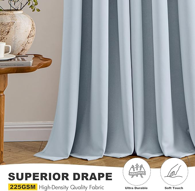 MIULEE Light Blue Blackout Curtains for Bedroom Living Room 84 Inches Long 2 Panels, Thermal Insulated Room Darkening Drapes Solid Grommet Noise Reduction Light Blocking Window Treatments 40x84 Inch