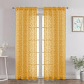 Chyhomenyc Gold Sheer Curtains 72 Inches Long 2 Panels Set, Light Filtering Tufted Textured Soft Airy Rod Pocket Elegant Leaf Window Treatment Drapes for Bedroom Living Room, 42" Wx72 L, 2PCS