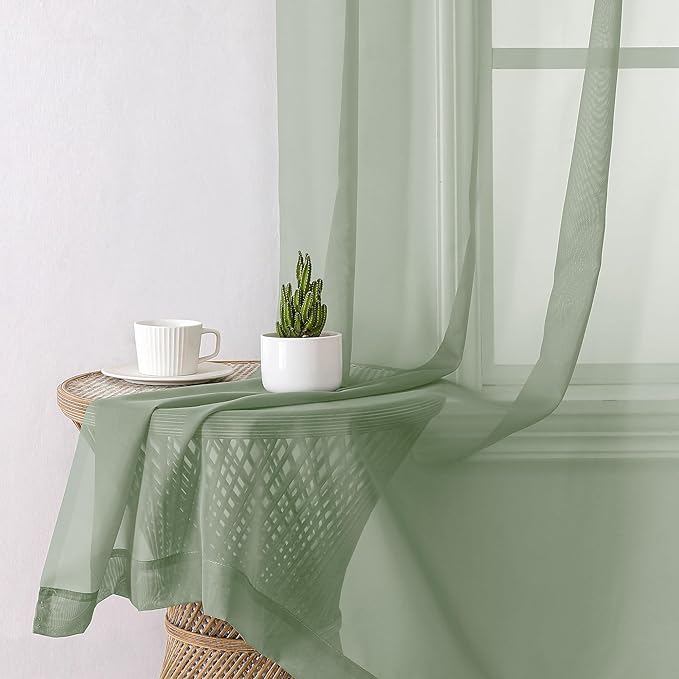Lecloud Sage Green Sheer Curtains 78 Inches Long 2 Pcs, Modern Solid Voile Light Filtering Drapes, Airy Privacy Window Curtains with Rod Pocket for Dining Room/Bedroom/Living Room, Each 42" W x 78" L