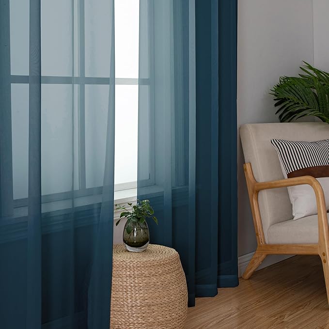 Simplebrand Dusty Blue Valances 14 Inches Long for Living Room Pocket 2 Panel Light Filtering Sheer Translucent Valence Toppers for Short Window Kitchen Bathroom Bedroom 42x14 Inch Length