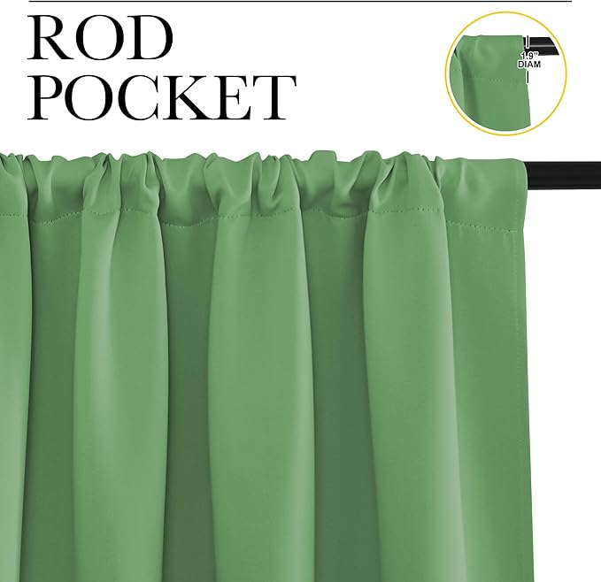 NICETOWN Kitchen Curtains, Short Blackout Curtains & Drapes, Froest Green, 34 in x 45 in (W x L), Set of 2, Thermal Insulated Rod Pocket Window Treatment Draperies for Nursery