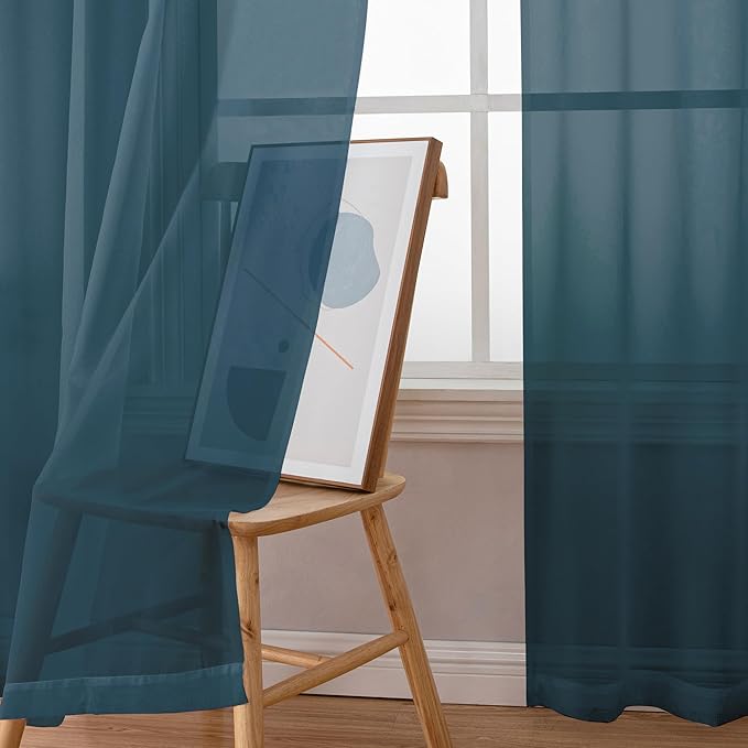 Simplebrand Dusty Blue Sheer Curtains 84 Inches Long, Light Filtering Rod Pocket Solid Color Window Sheer Curtain Panels, Elegant Curtains & Drapes for Living Room, Bedroom 2 Panels (42" W x 84" L)