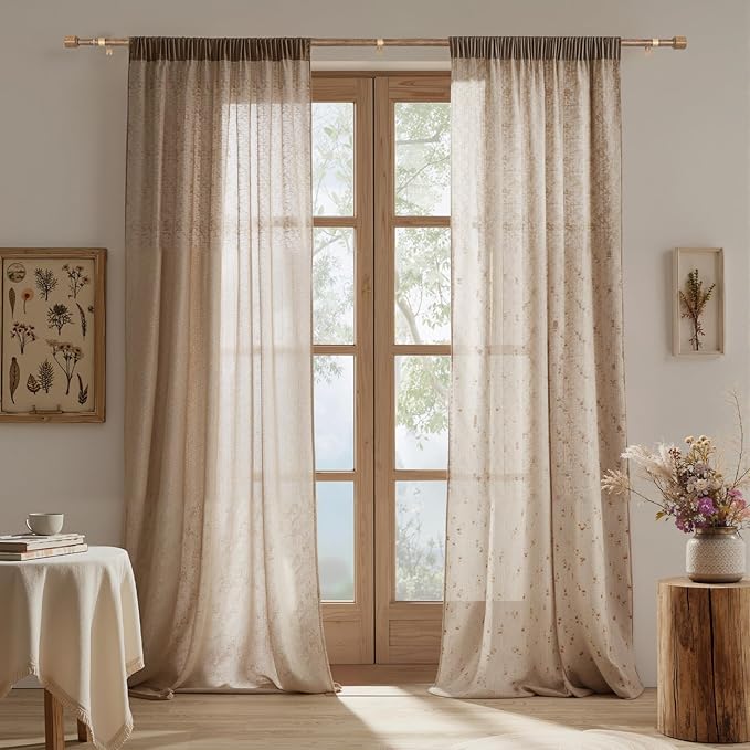 1” Diameter Curtain Rods Itself is 30 to 144 inch 2 Pack Fit 30-142 inch, 66 to 120 inch Window with Heavy Duty Adjustable Rod Matte Wood Grain Splicing Metal Extra Long Curtain Rod for Windows