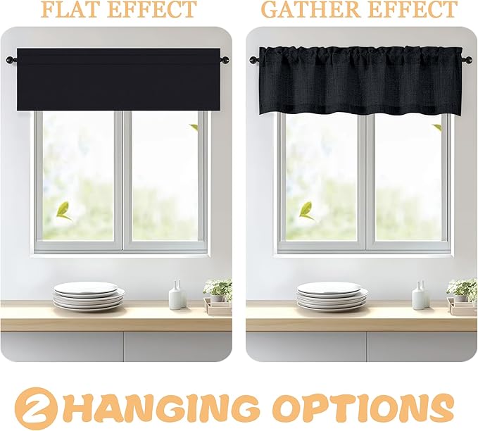 OWENIE Black Valances for Windows 1 Pcs 24 Inch Length, Light Filtering Textured Short Small Valance Curtains for Bathroom Basement Living Room Bedroom, Half Window Curtains Over Sink, 60" W by 24" L