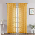 Chyhomenyc Gold Sheer Curtains 84 Inch Length 2 Panels Set, Light Filtering Tufted Textured Soft Airy Rod Pocket Gentle Leaf Window Treatment Drapes for Bedroom Living Room, 42" Wx84 L, 2PCS
