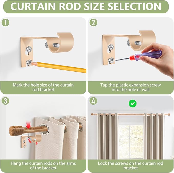 5/8” Diameter Curtain Rods 30-60 Inch, for 30-54 Inch Windows, Adjustable Splicing Wood Grain Curtain Rods for Windows with Brackets, Window Rod Long Small Curtains Rod, 1 Pack