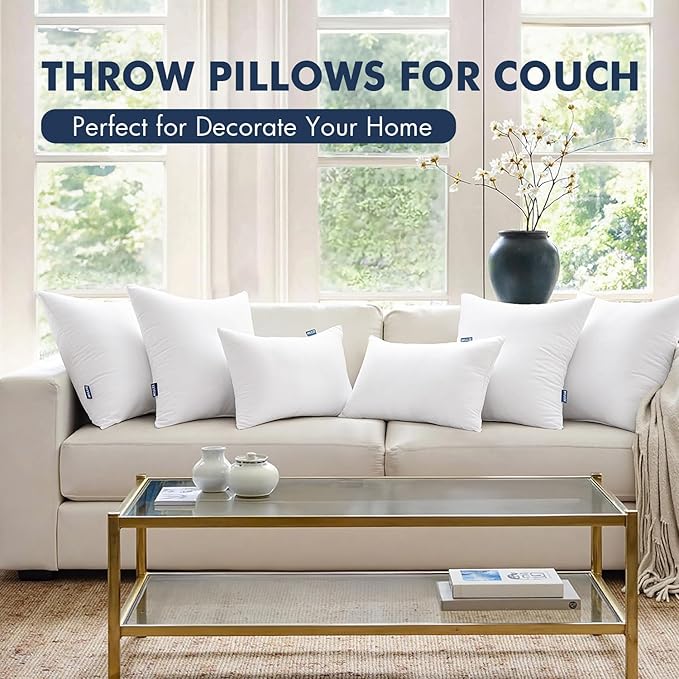 MIULEE Throw Pillows Inserts, Pack of 2 12x24 Inch 100% Virgin Fiber Filling Bed Couch Pillows