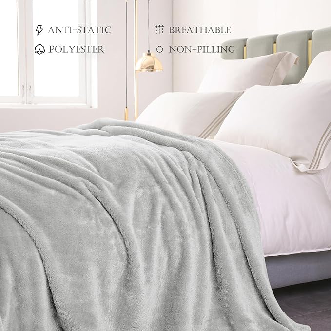 Exclusivo Mezcla Plush Fuzzy Fleece Bed Blanket King Size, Super Soft, Fluffy and Warm Blankets for Couch, Bed, All Season (Light Grey, 90x104 Inches)