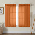 Gwine Burnt Orange Sheer Curtains for Living Room 45 inches Long, Short Voile Light Filtering Window Treatments Sheer Curtains for Bedroom, Fall Half Window Drapes with Rod Pocket, Each 42 Wx45 L