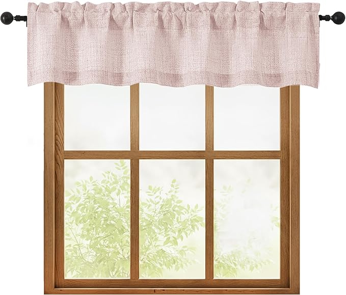 OWENIE Blush Pink Valances for Windows 1 Pcs, Light Filtering Textured Farmhouse Short Small Valance Curtains for Bathroom Basement Living Room, Rod Pocket Half Curtains for Windows, 60Wx12L Inch