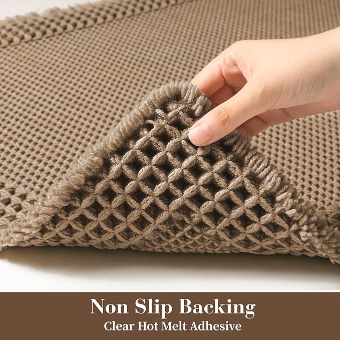 RESARE Waffle Bath Mat for Bathroom, Super Absorbent Bathroom Rugs Non Slip Machine Washable, Ultra Soft Quick Dry Boho Bath Rugs with Tassels for Floor, Upgraded Bordered Design, 18"x30" Brown
