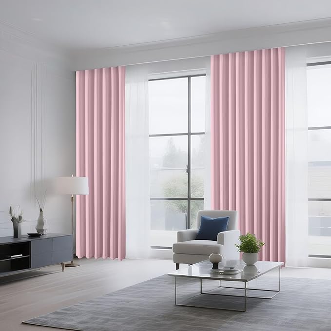 CUCRAF Light Pink Blackout Curtains 45 inch Length 2 Panels Set, Rod Pocket Room Darkening Drapes for Bedroom Living Room, Insulated Thermal Light Blocking Window Curtain (W52 x L45 Inch)