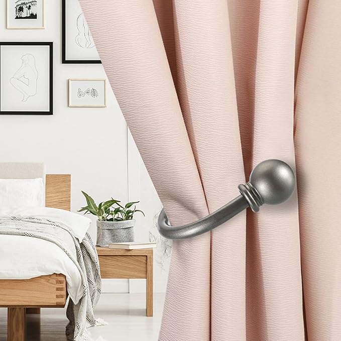 Sumnacon Set of 2 Decorative Curtain Holdbacks, Wall Mounted Aluminum Alloy Window Drapery Tiebacks for Bedroom, Livingroom Office Come with Screws, Grey