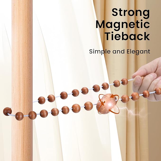 KLOGTSIND Magnetic Curtain Tiebacks, Curtain Tie Backs for Curtains 6 Pack, Wood Bead Curtain Tiebacks, Curtain Holders for Boho Bedroom Decor, Baby Nursery Decor, Farmhouse Decor