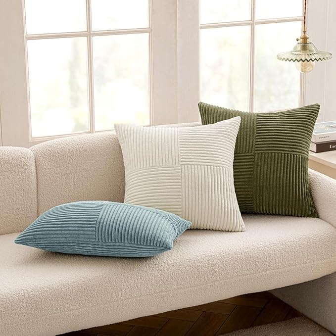 MIULEE Sky Blue Decorative Throw Pillow Covers 20x20 Inch for Couch Bed Sofa Pack of 2 Boho Farmhouse Throw Pillows Soft Cross Corduroy Patchwork Textured Cushion Cases
