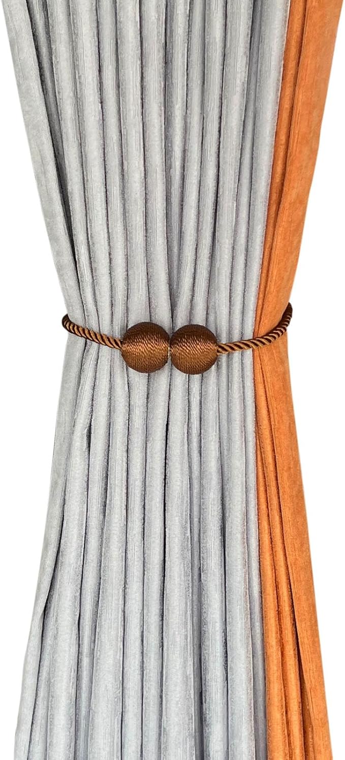 Melaluxe 6 Pack Magnetic Curtain Tiebacks, Decorative Curtain Holdbacks for Window Décor (Coffee)