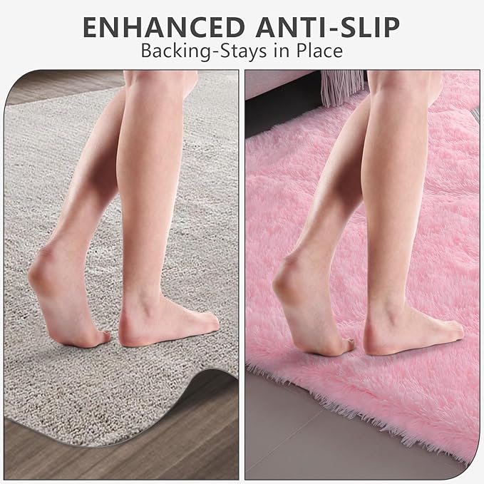 Shag Area Rugs for Bedroom Living Room,6X9 Ultra Soft Fluffy Area Rugs for Dorm, Indoor Carpet Nursery Rugs for Kids Girl Room Home Decor, Pink