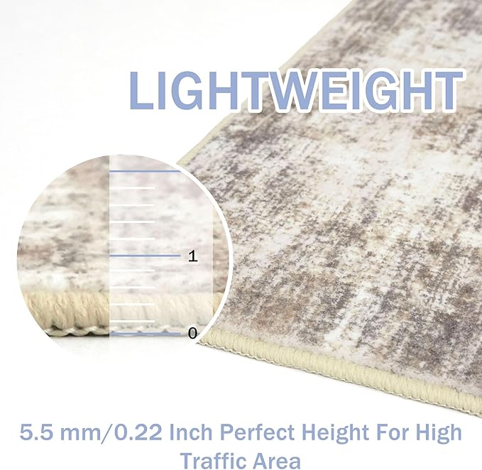 IOHOUZE Abstract Runner Rug 3x18 Ft Extra Long Washable Runners for Hallways, Non Slip Kitchen Runner Printed Faux Wool Entryway Runner Indoor, Modern Abstract Floor Carpet for Hall Stair, Beige Brown