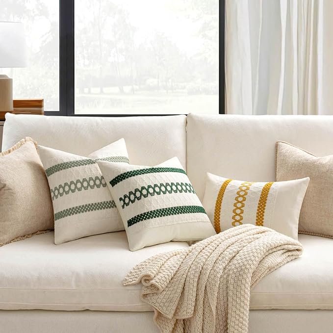 MIULEE Set of 2 Sage Green Boho Decorative Pillow Covers 24x24 Inch Farmhouse Rustic Couch Throw Pillows Modern Summer Cotton Cushion Covers Retro Cute Macrame Woven Spring Decor for Bed Sofa Chair