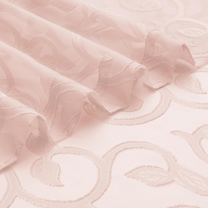 OWENIE Furman Sheer Curtains 45 Inch Length 2 Panels Set for Living Room Bedroom, Airy Jacquard Clip Short Curtains for Small Window, Modern Rod Pocket Bathroom Window Curtain Each 42Wx45L inch
