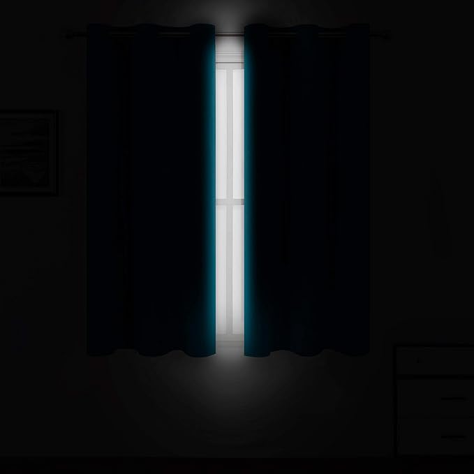 LEMOMO Teal Blackout Curtains 34 x 63 Inch Length/Set of 2 Curtain Panels/Thermal Insulated Room Darkening Blackout Curtains for Bedroom