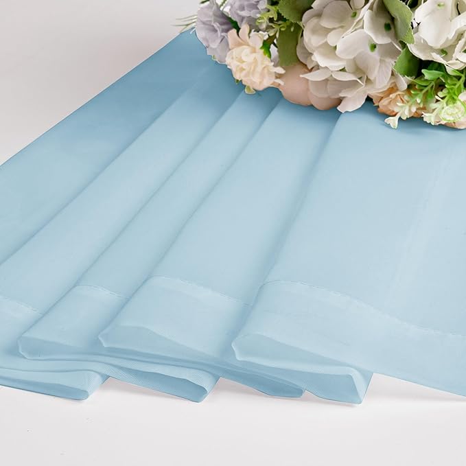 Chyhomenyc Sheer Valances for Windows 2 Pack, Small Window Curtains for Living Room Bathroom Cafe Laundry Basement, Modern Top Dual Rod Pocket Voile Curtain, 42W x 18L inches, Sky Blue