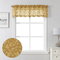 Lecloud Leia Dark Gold Sheer Valance for Windows 14 Inch Length 2 PCS, Kitchen Cafe Short Curtains with Dual Rod Pockets, Jacquard Textured Leaf Living Room Bedroom Decor, 40 W x 14 L