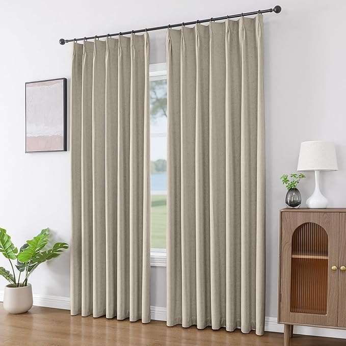 Joydeco Pinch Pleated Linen Curtains for Living Room, 100% Blackout Curtains 84 inches Long 2 Panel Thermal Insulated Pinch Pleat Drapes(Cobblestone,40'' Wx84'' L)